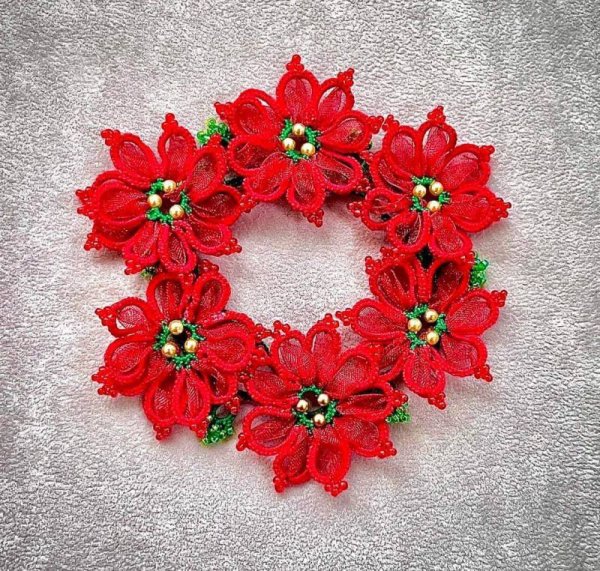 画像1: 【送料無料】畠山葉子先生【リボンタティング　ポインセチア】キット (1)